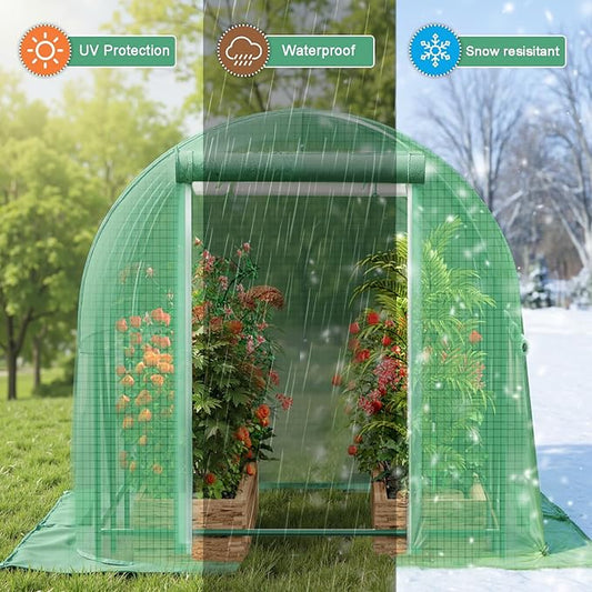 Walk-in Tunnel Greenhouse,Portable Plant Hot Housewith Dual Zippered Screen Doors & 6 Screen Windows Heavy Duty Plastic Plant Warm House with Reinforced Frame (10x7x7 FT)