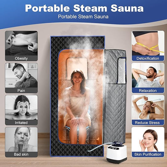 Portable Sauna - Sauna Steamer Machine for Home with 3L 1200W Steamer, 9 Levels, 5-Layer Thermal Insulation Tent with 3 Windows, Personal Sauna for Home, Pop up Sauna Box 2.6' x 2.6' x 5.9'
