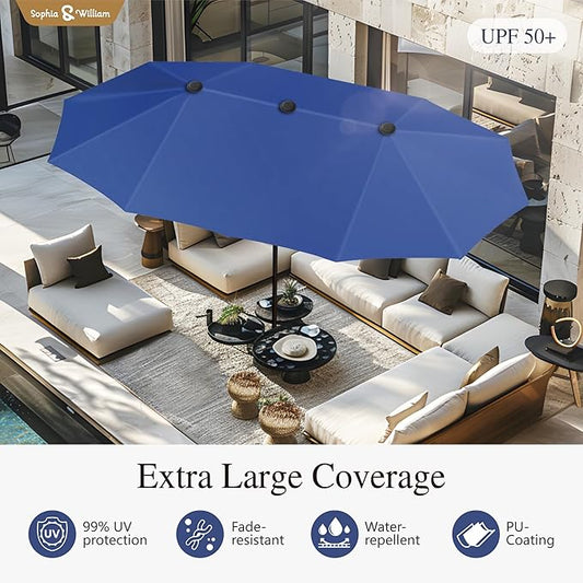Sophia & William 13ft Outdoor Patio Umbrella for Table, Large Double-sided Umbrella for Garden, Deck, Pool, Haze Blue