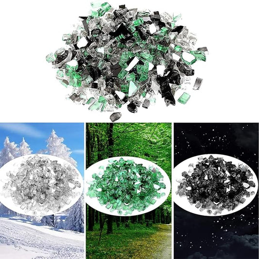 Onlyfire 10 Pounds Blended Reflective Fire Glass for Fire Pit Fireplace and Landscaping, 1/4 Inch Mixed Colored High Luster Fireglass Rocks for Outdoor & Indoor - Onyx Black+Platinum+ Light Green