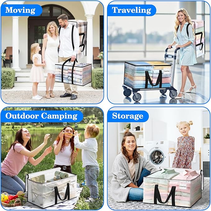 BlissTotes 6-Pack Large Moving Bags with Backpack Straps & Strong Zippers, Heavy-Duty Storage Bags Moving Boxes for Space Saving, Dorms, Transport, 76L-20 Gallons, Clear