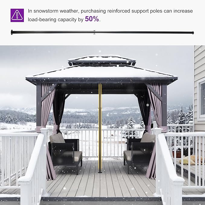 PURPLE LEAF 8'x10' Hardtop Gazebo with Lights Permanent Galvanized Steel Double Roof Outdoor Patio Pavilion Including Netting and Curtains for Garden Backyard Grey