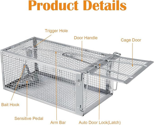 Humane Rat Trap, Chipmunk Rodent Trap That Work for Indoor and Outdoor Small Animal - Mouse Voles Hamsters Live Cage Catch and Release 1 Pack