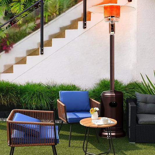 Tangkula 50,000 BTU Propane Outdoor Heater, Patio Heater with Stainless Steel Burner, Tip-over Protection and Wheels, Outdoor Heaters for Patio Commercial and Residential (Bronze)