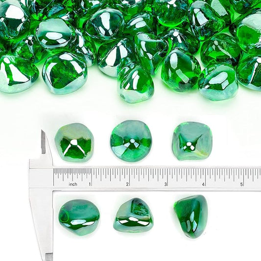 Stanbroil 10-Pound Fire Glass Diamonds - 1/2 inch Luster Fire Glass for Fireplace Fire Pit and Landscaping, Emerald Green Luster
