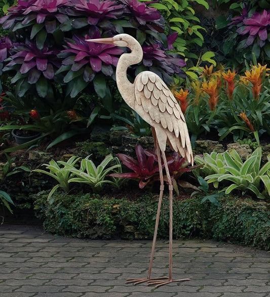 Regal Art & Gift Metal Egret Statue – Coastal Heron Garden Sculpture, Elegant Bird Decor for Lawn, Patio, or Beach House Yard – Sturdy Outdoor Standing Crane Ornament, 16.5""L x 8.25""W x 34.25""H