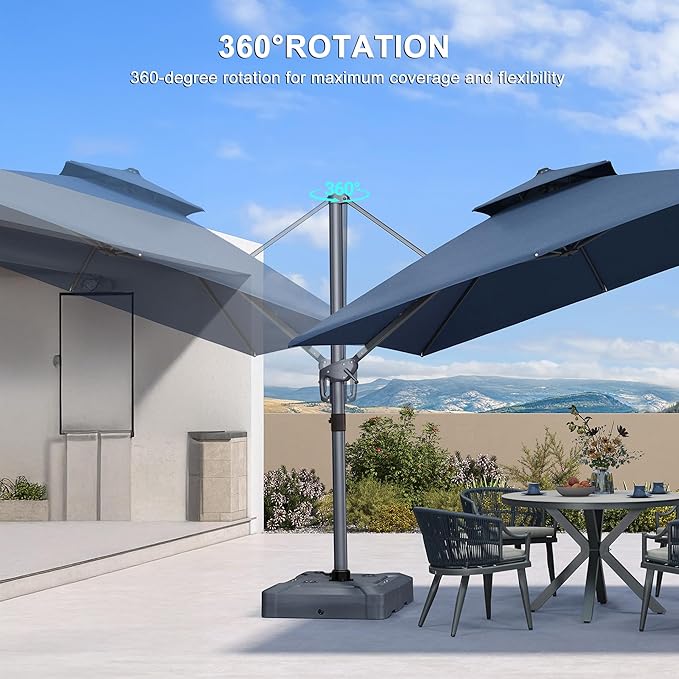 PURPLE LEAF 10 FT Cantilever Umbrella Outdoor Patio Umbrella, Large Offset Square Umbrella, Windproof Heavy Duty Hanging Outside for Patio, Ocean Slate