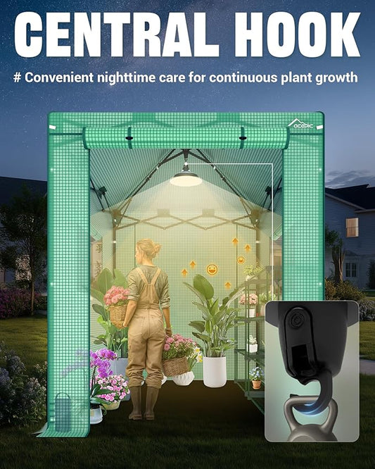 8x6 Instant Pop up Greenhouses, Indoor Outdoor Portable Greenhouse Walk-in, Small Green House for All Season with Roll-Up Zipper Doors and Side Windows, 4 Sandbags, Pe Cover, Green/Clear