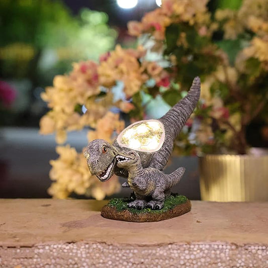 Rezpuao Garden Statue Dinosaur,Solar Dinosaur Decor for Outdoor,Resin Dinosaurs Figurine with Solar Light for Patio,Balcony,Yard,Lawn Ornament,Perfect Garden Gift