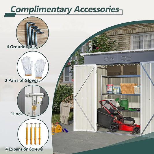 ZMAD Outdoor Storage Shed Metal, Large Garden Tool Sheds Outdoor with Lockable Doors, Waterproof Steel Utility Storage Building (Gray, 6 x 4 ft/Floor Frame)