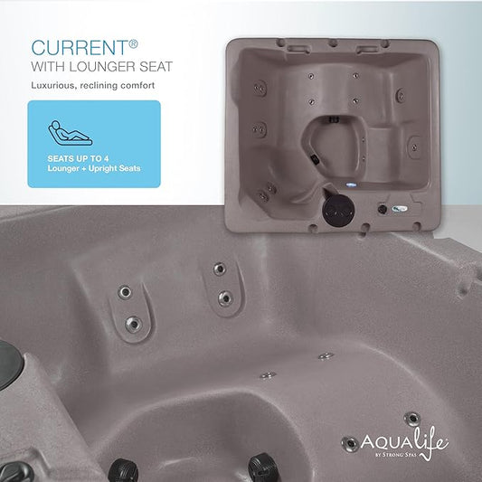 Aqualife Current Outdoor Hot Tub, Free Extras, Fits 4-Adults, Plug and Play Spa, Free Cover Included, Made in USA