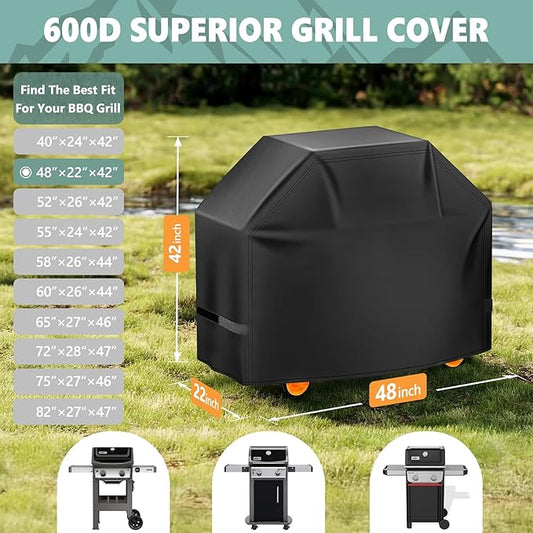 HomWanna Grill Cover 48 Inch - Outdoor BBQ Cover for Weber Spirit 200 Series 2 Burner Grill Waterproof & Heavy Duty - 600D Superior Barbecue Covers for Weber Spirit 2 E210, Spirit E215 and Spirit 200