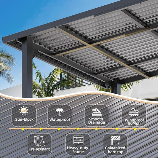AECOJOY 8' x 5' Hardtop Grill Gazebo Outdoor Pergola, Small Heavy Duty Lean to Metal Pergolas and Gazebos Clearance, Wall-Mounted Grill Gazebo Galvanized Steel Patio Roof Awnings for Patio, Decks