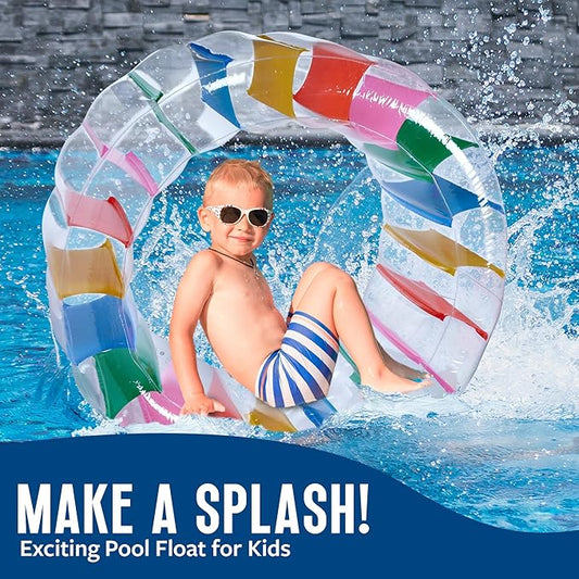 Giant Inflatable Wheel Roller 43" Colorful Water Wheel Swimming Pool Roller Toy Rolling on The Lawn Giant Colorful Pool Toy Water Toy for Beach Human Hamster Wheel Indoor Outdoor Fun Toys