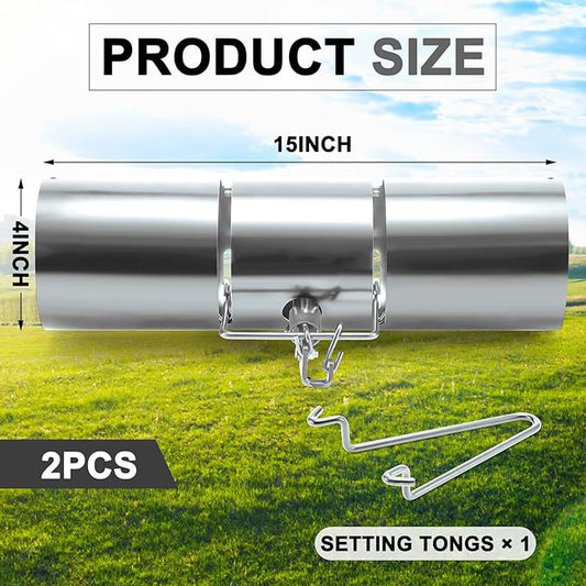 Qualirey Stainless Steel Tube Squirrel Trap Rust Resistant Trap 4.5'' in Diameter with a Setting Tong for Backyards Patios Gardens, Safe and Effective Pest Control Commercial and Residential Use 15''
