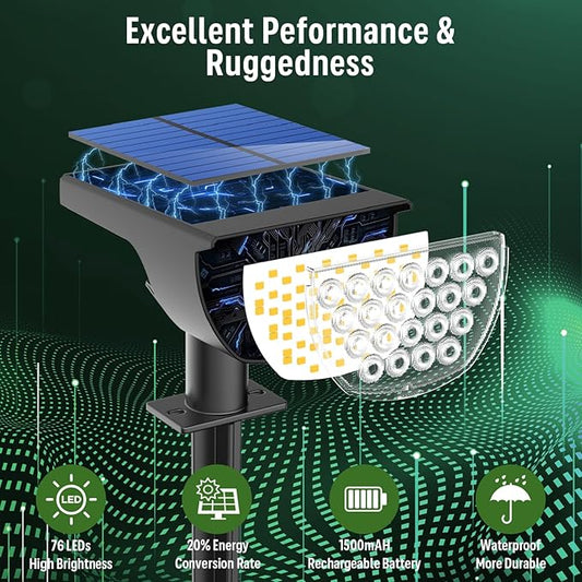 GKGG Solar Lights Outdoor Waterproof IP65, Solar Powered 76 LED 3 Lighting Modes Solar Spot Lights Outdoor for Yard Garden Landscape Pathway (Cool White, 4 Pack)