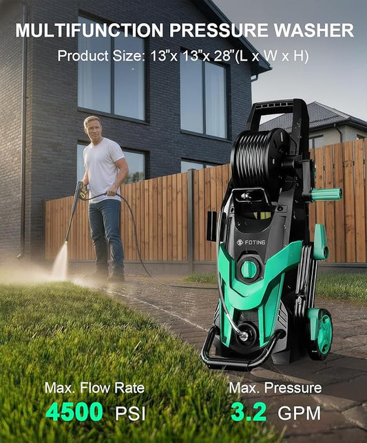 2025Upgraded Pressure Washer 4500PSI with 4 Quick Connect Nozzles,Inlet Hose & Filter, Foam Cannon for Cars/Fences/Driveways/Patios/Home Cleaning,Blue