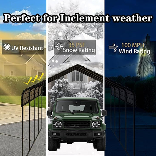 Heavy Duty Metal Carport 10x20 ft Galvanized Steel Carport Shelter for Car Extra Large Canopy for Dual Vehicle, RV Boat Storage All Weather Protection Garage Party Tent (10x20 FT)