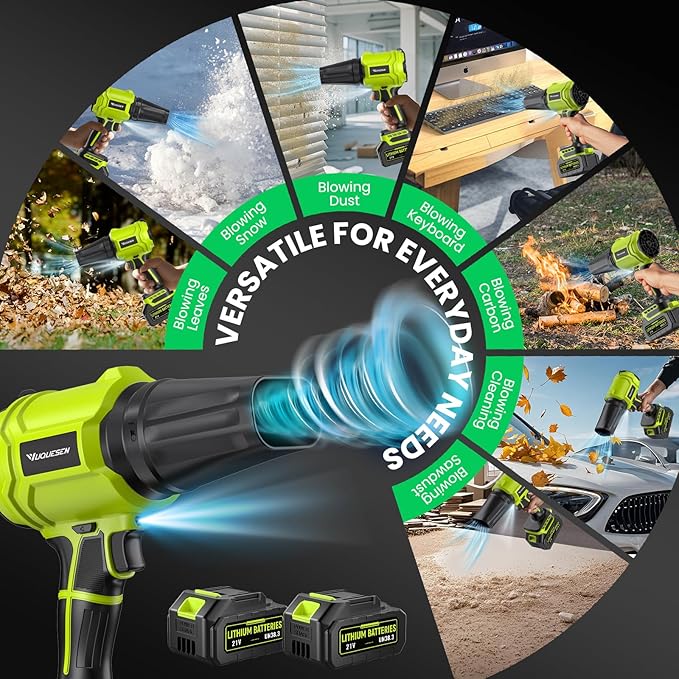 Cordless Leaf Blower, 980,000 RPM Handheld Leaf Blower with 2 X 4.0Ah Batteries & Charger, Lightweight Leaf Blowers for Patio Cleaning, Lawn Care, Leaves, Dust - Light Green
