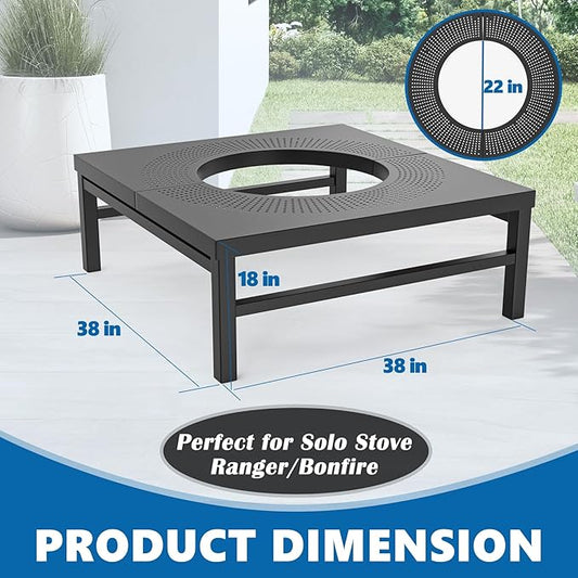 SafBbcue Fire Pit Surround Table for Solo Stove Bonfire/Ranger Accessories, 38" Fire Pit Table for Smokeless Patio Fire Pit, Firepit Surround Tabletop for Solo Stove Bonfire with Waterproof Cover