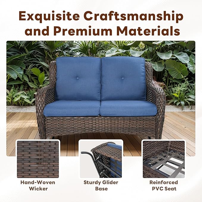 Belord 4 Piece Patio Furniture Set with Fire Pit Table - 41inch 50000 BTU Propane Fire Pit Table with High Back Loveseat Glider Chair and 2 Swivel Rocker Chair for Casual Gathering