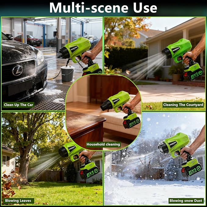 Leaf Blower Cordless with Battery and Charger, 1000,000RPM Mini Leaf Blower, Fast Charger & Extended Nozzle Design, Handheld Lightweight Blowers for Lawn Care,Patio Cleaning,Car,Leaves,Dust (Green)