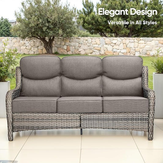 Swivel Patio Chairs sofa Set of 8 with 6" Thick Cushion - Wicker Outdoor Swivel Rocker Patio Chair ,Sofa/Glass coffee table, High Back Comfortable Outdoor Glider Chairs - Gery Wicker | Gery Cushions