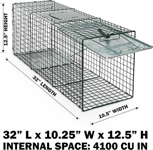 Humane Way Sentinel 32 Inch + 24 Inch Live Animal Trap Combo Pack - No Assembly Required - Raccoons, Cats, Groundhogs, Opossums, Rabbits, Squirrels