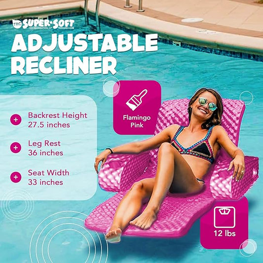 TRC Recreation Super Soft Portable Floating Swimming Pool Water Lounger Comfortable Adjustable Recliner Chair with 2 Armrest Cup Holders…