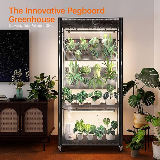 Bstrip Indoor Greenhouse Cabinet with Pegboard, Indoor Greenhouse with 4 Pack 96W Full Spectrum Grow Light for Indoor Plant, Foliage Plants, 29.5"x13.8"x59"