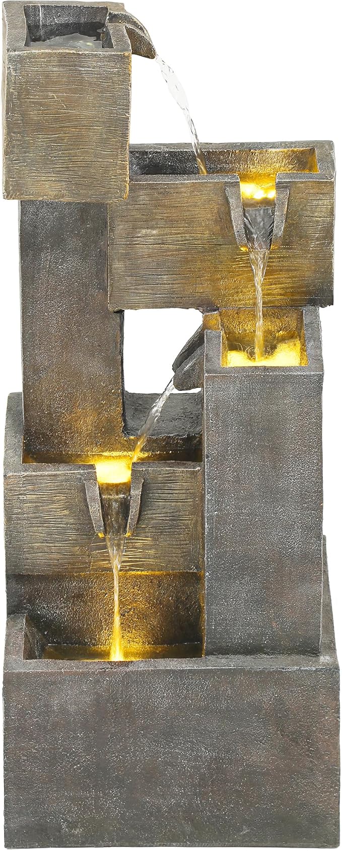 Autodaya 32.5" Modern Outdoor Water Fountain with LED Lights, 5-Tier Stacked Blocks Garden Fountain Cascading Waterfall Feature for Relaxing Garden, Patio, Backyard, Deck, Porch or Home Décor