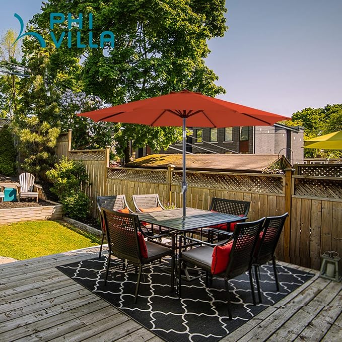 PHI VILLA 9ft Patio Umbrella Clearance, Outdoor Market Table Umbrellas with 8 Ribs and Push Button Tilt for Garden Deck & Poolside (No Base)
