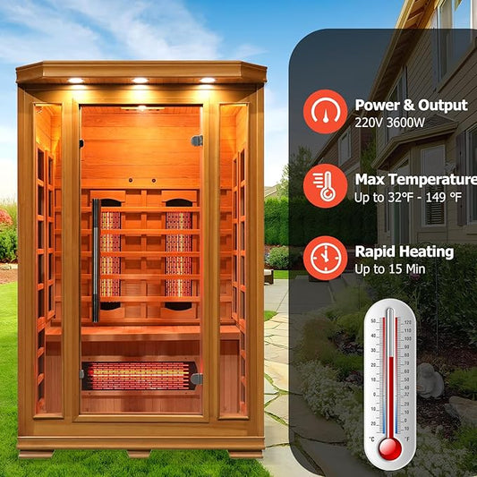 Smartmak Infrared Sauna, Canadian Hemlock Home Sauna Box, Full Spectrum Far Infrared Panel with Ozone Ionizer, WiFi, Bluetooth, Colorful Lights(220V)