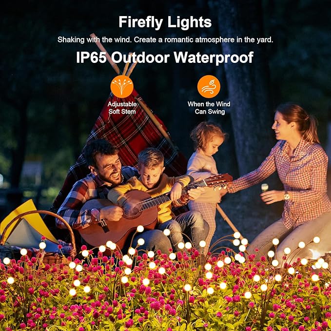 Solar Lights Outdoor(4 Pack,32 LEDs), ASMAD Solar Garden Lights, Outdoor Decorations, Firefly Light for Patio Decor, Big Bulb, Unique Gifts for Women, Gifts for Grandma