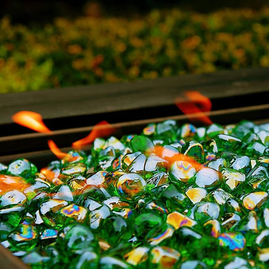 Fire Glass Diamond 1 Inch Fire Pit Glass Rocks for Propane or Gas Fire Pit (20 Pounds, Emerald Green) Gift Package
