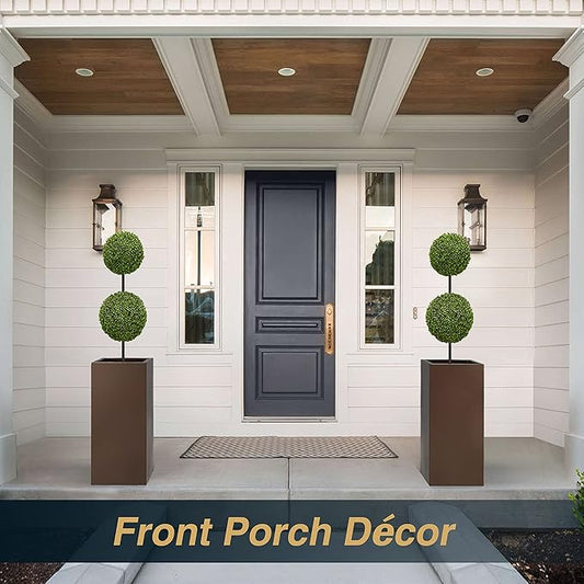 Wallowa Large Planter for Outdoor Plant 14Lx14Wx30H Inches Metallic Heavy Tall Planter Box for Outdoor & Indoor, Rectangular Flowerpot 25Lbs/PC, Espresso, No Assembly and Seamless, Set of 2