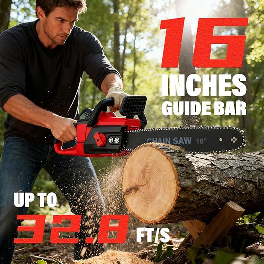 ALSO GO 16" Brushless Battery Chainsaw, 42V Coredless Chain saw with 2x3.0Ah Batteries, Electric Power Chainsaw includes 3 Chains and 2 Chargers for Wood/Tree Cutting and Pruning