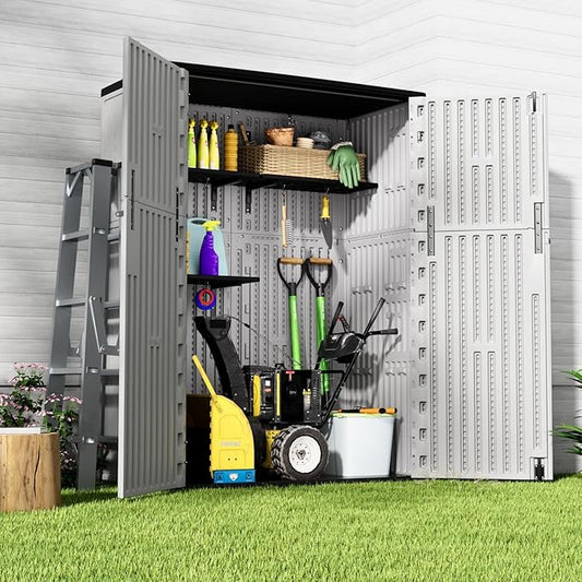 ZZM 57 Cu.ft Outdoor Storage Cabinet with One Tool Kit, Horizontal Storage Shed for Garage, Bike, Garbage Cans, Garden Accessories