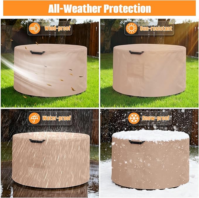 Kovshuiwe Round Fire Pit Cover-600D Fabric Waterproof and Resistant Material,Fits Outdoor For 18-22 Inch Fire Pit /Table Cover, Patio Fire Bowl Cover-22"DIA x 16"H, Khaki