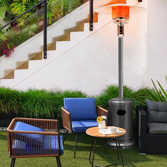 Tangkula 50,000 BTU Propane Outdoor Heater, Patio Heater with Stainless Steel Burner, Tip-over Protection and Wheels, Outdoor Heaters for Patio Commercial and Residential (Grey)
