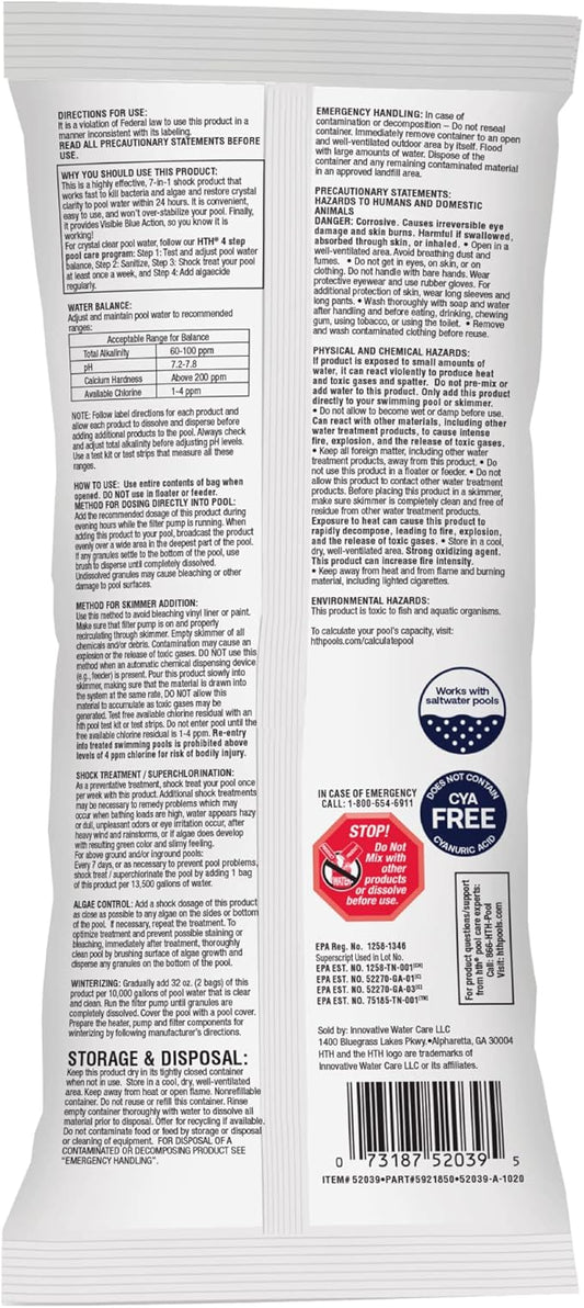 HTH 52039 Swimming Pool Care Shock Ultra, Swimming Pool Chemical, Cal Hypo Formula (1 Pack)