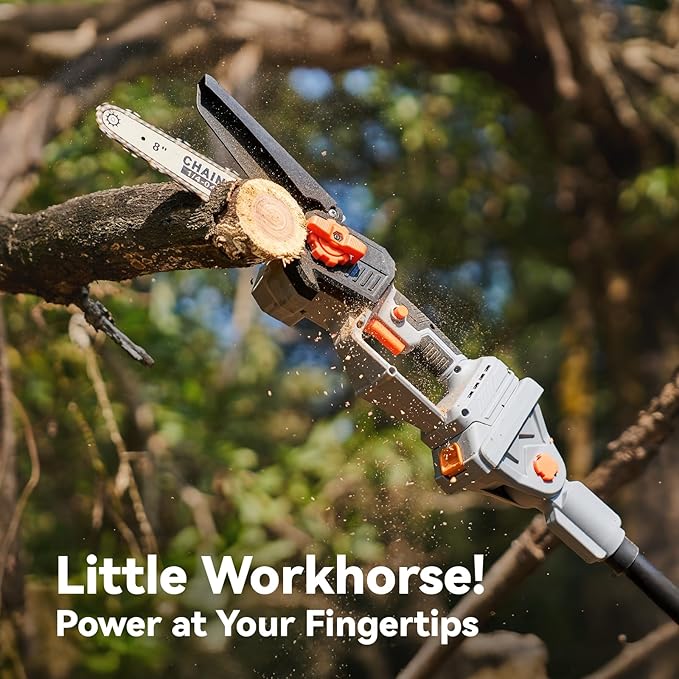 TaskStar 2-in-1 Pole Saw for Tree Trimming, 8 Inch Cordless Mini Chainsaw with Extension Pole, Brushless Motor, with 2 x 4.0 Ah Batteries & Charger, Auto Lubrication, 15 Ft Max Reach