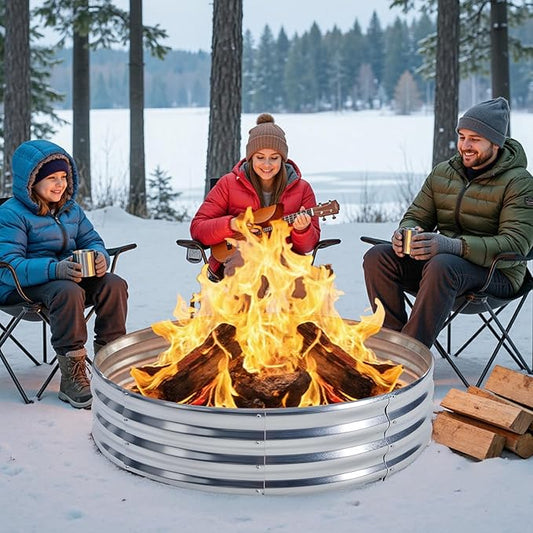 OLIXIS 5FT Round Fire Ring Pit, Outdoor Camp Firepit, Heavy Duty Galvanized Steel 60 Inch Foldable Outside Wood Burning Bonfire Fire Pit Ring for Camping, Backyard, Garden, Beach, Yard Gatherings