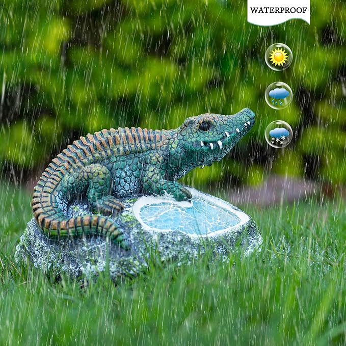 Rezpuao Garden Statue Crocodile,Solar Crocodile Decor for Outdoor,Resin Crocodiles Figurine with Solar Light for Patio,Balcony,Yard,Lawn Ornament,Perfect Garden Gift