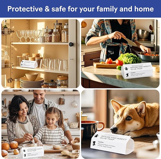 Mouse & Bugs Roach Spider Insect Traps, 20 Pack Glue Traps for Mice Ant Snake Rats, Sticky Pest Control Adhesive Tray for Catching, Sesame Oil Scent Non Toxic Pre-Baited Glue Boards Indoor Home