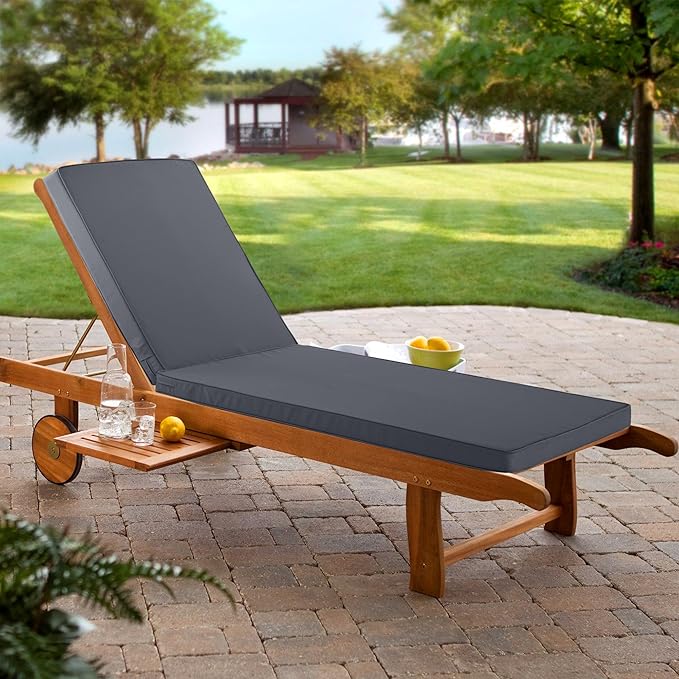 Chaise Lounge Cushion for Outdoor Furniture, Waterproof Fade and Tear Resistant Lounge Deck Chair Cushions for Patio Lawn Pool Resort Hotel, 72x21x3 Inch, Dark Grey