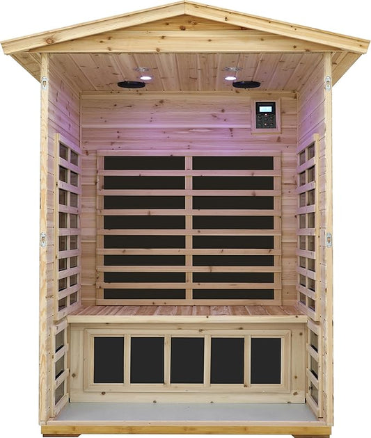 LTCCDSS Low EMF Outdoor Far Infrared Sauna 2-Person, Hemlock Wood Sauna for Home, Withstand Outdoor Temp -5℉-104℉, Bluetooth Speakers, LED Reading Lamps, Chromotherapy Light