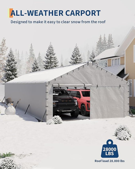 GarveeLife 20'X40'x12' Metal Carport for Multiple Vehicles, Enclosed Car Ports, Vertical Roof Design, for All-Weather, for Full-Size Pickup Trucks, Boats, and Tractors
