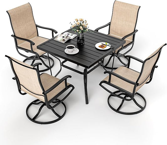 Pamapic 5-Piece Outdoor Dining Set, Patio Dining Set for 4, Outdoor Table and Chairs, All-Weather Outdoor Patio Set with Textilene Swivel Chairs for Garden, Poolside, Deck,Beige