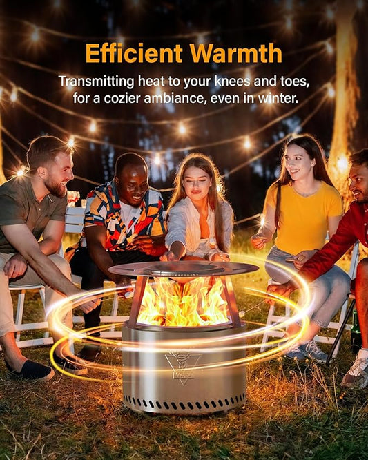 YEFU Smokeless Firepit for Outdoor Portable: 19 Inch Fire Pit with Removable Ash Pan - Outdoor Fire Pit for Wood Burning - Smokeless Firepit with 304 Stainless Steel for Patio Camping Backyard
